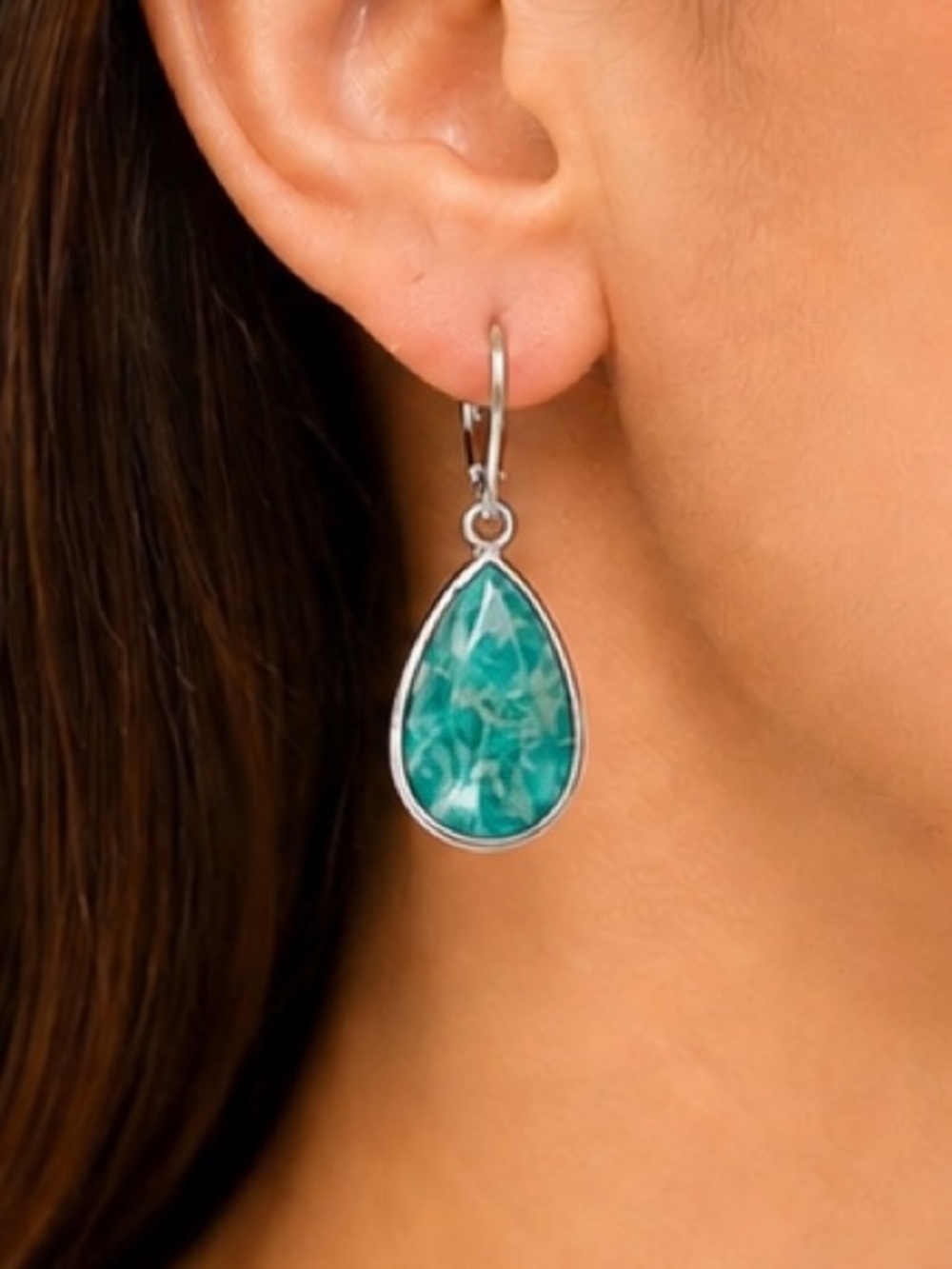 NEW - Amazonite Teardrop Earrings | Genuine Gemstones | Sterling Silver | 1.5”